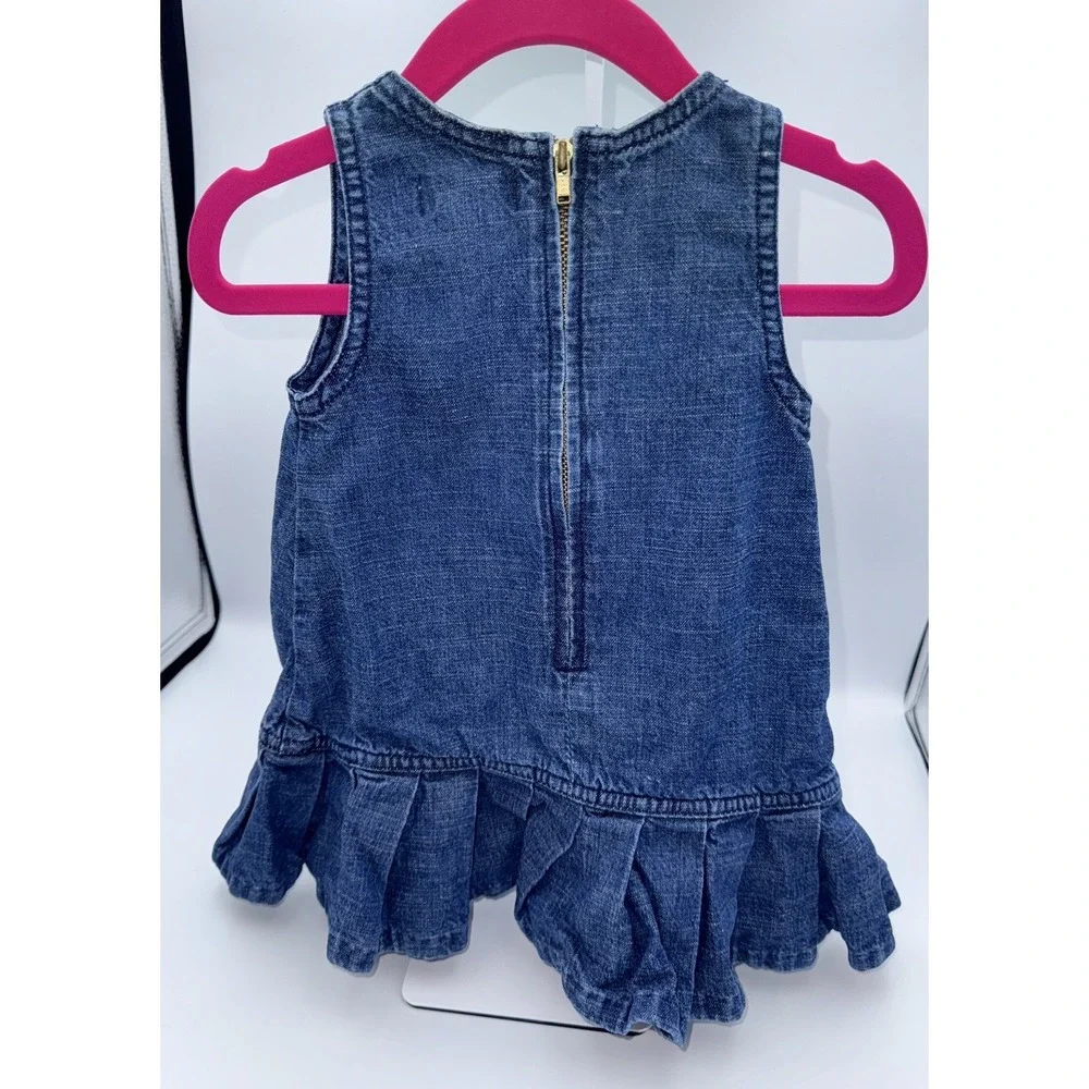 Vintage Ralph Lauren Denim Infant Dress Size 9m Classic Ruffled Hem Embroidered